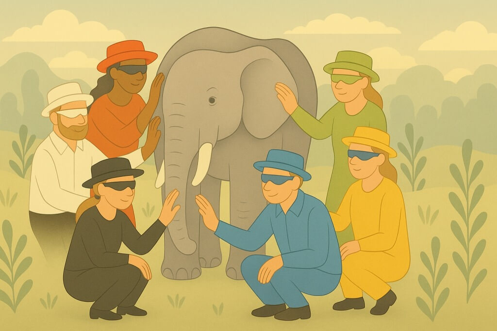 Zes blinden en de olifant met denkhoeden